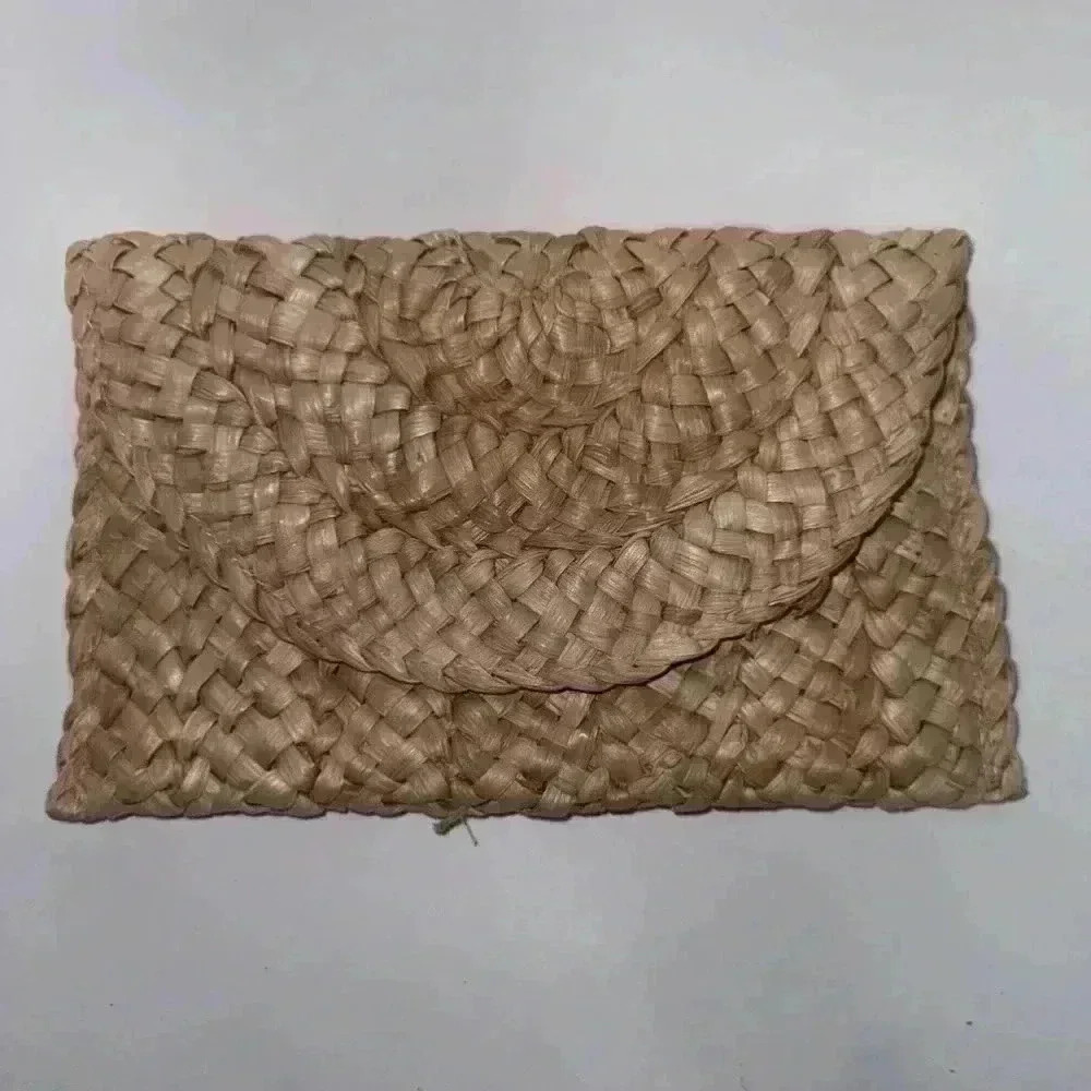 Straw Envelope Clutch Bag Woven Braided Handmade Rattan Summer Beach luxury - Picture 7 of 7